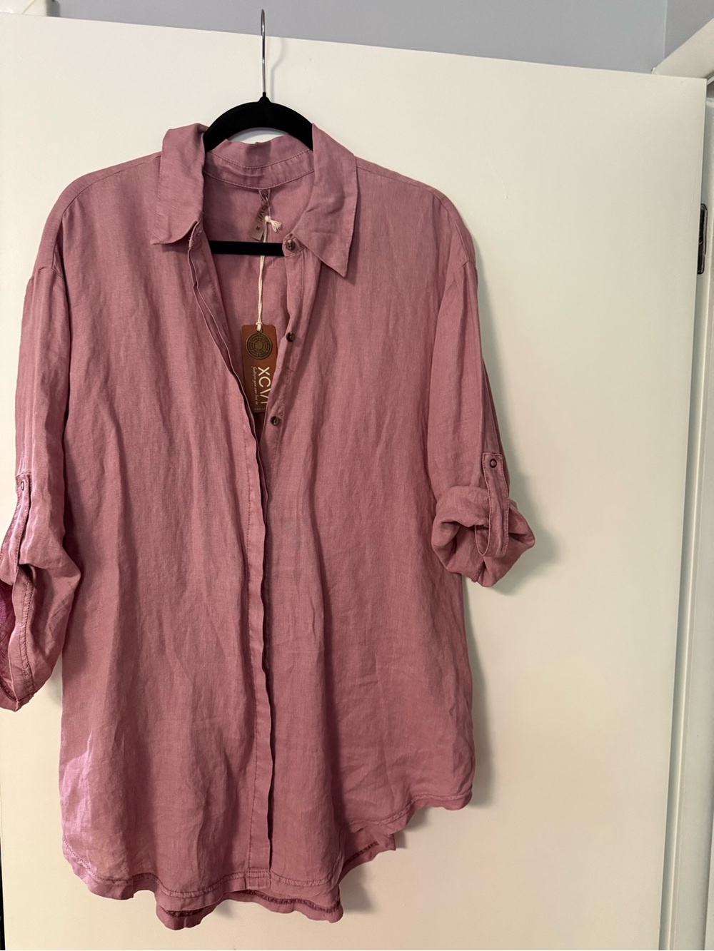 XCVI Relaxed Linen Button-Down Shirt - Rose Mauve